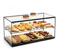 MBH - Vitrine neutre de comptoir 92x33 cm, vitrage droit trempé, 2 niveaux, sans éclairage LED, portes arrière coulissantes, pour bar, café, restaurant, viennoiseries et pâtisserie.
