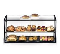 MBH - Vitrine neutre de comptoir 92x39 cm, vitrage droit trempé, 2 niveaux, avec éclairage LED, portes arrière coulissantes, pour bar, café, restaurant, viennoiseries et pâtisserie.