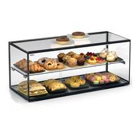 MBH - Vitrine neutre de comptoir 92x39 cm, vitrage droit trempé, 2 niveaux, sans éclairage LED, portes arrière coulissantes, pour bar, café, restaurant, viennoiseries et pâtisserie.