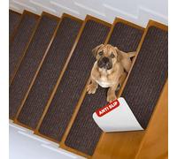 MBIGM Lot de 15 Marchettes d'escalier, 20 x 65 cm Tapis De sécurité Antidérapant Tapis d'intérieur Antidérapant pour Enfants, Aînés et Animaux De Compagnie avec Adhésif Réutilisable, Marron