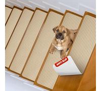 MBIGM Lot de 15 Marchettes d'escalier, 20 x 65 cm Tapis De sécurité Antidérapant Tapis d'intérieur Antidérapant pour Enfants, Aînés et Animaux De Compagnie avec Adhésif Réutilisable, Beige
