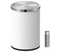 Mbillion Petite Corbeille Cylindrique en Acier Inoxydable avec Couvercle Basculant de 9 Litres, pour la Maison et le Bureau, pour le Sol et le Bureau (Blanc)