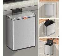 Mbillion Poubelle à compost de cuisine à suspendre avec couvercle de 7,5 l en acier inoxydable pour armoire de cuisine montée sur porte sous l'évier, porte de camping-car, salle de bain, argent