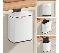 Mbillion Poubelle à suspendre avec couvercle - 8 litres - Pour porte d'armoire de cuisine, porte d'armoire, poubelle à suspendre sous l'évier, porte de camping-car, salle de bain, blanc