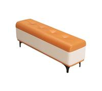 MBNKMEBU Leather Ottoman Bench Padded Shoe Seat Footrest Storage with Metal Legs,Multifunctional Organizer Stylish Bed Bench for Living Room & Entryway for Home Décor(Orange,80cm)