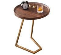 MBNKMEBU Petite Table Basse Ronde en Forme de C, Table d'appoint avec Plateau Effet marbre, Structure en métal, Table de Chevet idéale for Un Coin de Salon ou Un Petit Espace.(Bruin,Gold)