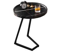 MBNKMEBU Petite Table Basse Ronde en Forme de C, Table d'appoint avec Plateau Effet marbre, Structure en métal, Table de Chevet idéale for Un Coin de Salon ou Un Petit Espace.(Nero,Nero)