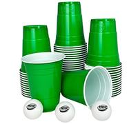MBP My Beer Pong Lot de 50 gobelets à bière pong - En plastique vert + 3 balles - 473 ml - Convient à un usage alimentaire et robuste - Réutilisables et passent au lave-vaisselle