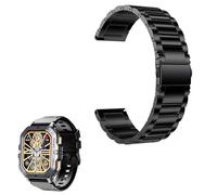 MBROS Compatible pour OUKITEL BT101, Metal Acier Classique Bracelet De Remplacement Compatible pour OUKITEL Montre Connectée Homme 2.02" BT101 (Noir)