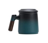 MBSM Infuseur à thé, couvercle, poignée en bois, tasse en céramique, tasse vrac, noir mat, 375 ml, cadeau homme-femme (noir et vert)