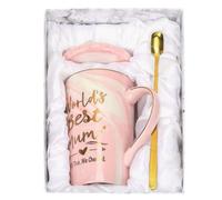 MBSM Tasse à café en céramique marbrée pour la fête des mères et un anniversaire - Cadeau amusant pour maman de la part des enfants, tasse à café en céramique marbrée (World's Best Mum - Rose)