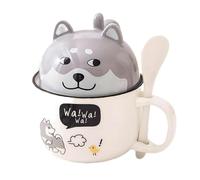 MBSM Tasse créative en céramique avec couvercle - Motif Husky - Motif animal de dessin animé - Bouledogue Shiba Décoration de la maison - Tasse à lait avec couvercle - Cadeau pour femme