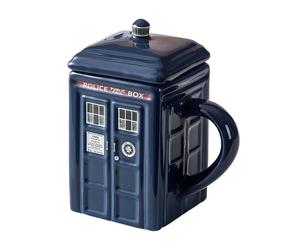 MBSM Tasse créative - Mug en céramique en forme de cabine de police avec couvercle pour café, thé et autres boissons - Tasse carrée de 444 ml