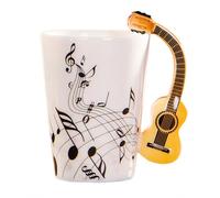 MBSM Tasse en céramique avec poignée en forme de guitare de style violon 250 ml - Pour café, thé, lait - Cadeau fantaisie (guitare en bois)