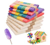 Mbsomnus 400pcs Batonnet en Bois, Baton de Glace en Bois, Baton Glace Bricolage, Batonnet Glace Artisanat Naturel pour Travaux Manuels, Jardin, Abaisse Langue (Naturel & Coloré)