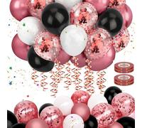Mbsomnus 60 Pièces Set Ballon Helium Anniversaire - Rouge Métallique, Transparent, Confetti Rouge et Noir avec Ruban pour Deco Nouvel An, Shower, Fête, Mariage