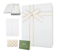 Mbsomnus Boite Cadeau Vide 29 x 22 x 10,5 cm Boite Cadeaux Blanche Boîtes Cadeaux avec Couvercle Raphia Carte de Vœux Autocollant pour Saint-Valentin Anniversaires Thanksgiving Mariage Noël