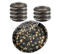 Mbsomnus Lot de 8 plateaux ronds en plastique avec couvercles réutilisables pour buffet, traiteur, friandises de fête et buffets (32 x 32 x 6 cm, feuille)