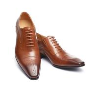 MBTSQOIO Chaussures Richelieu Formelles pour Hommes, Bout Carré, À Lacets,Jaune,41 EU