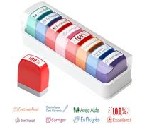 Mbuaopa 8Pcs Tampons Enseignants Français, Tampon Auto Encreur Enfant, Plastique Tampon Ecole Mignon, Timbres De RéCompense avec Motifs Colorés, pour Encourager Motiver Élèves Correction de Devoirs