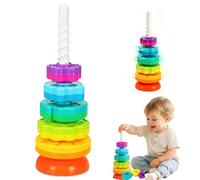 Mbuaopa Bébé Jouet À Empiler, 36cm Anneaux Empilables Rotatifs, Tour Empilable Bebe avec Arc-en-Ciel, la Coordination Œil-Main, l'entraînement Vsuel, Jouets éducatifs Précoces pour 12 Mois et Plus