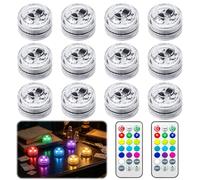 Mbuaopa Mini Lumières LED Submersible, 12PCS Lampe Sous-Marines Étanche RGB, avec 2 Télécommande, Multicolore LED Eéclairage Bassin, Multicolore Bougies LED pour Aquarium, Spa, Vase, Étang, Fête