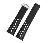 MBUIOPJ Bracelet de montre en cuir respirant 22 mm compatible avec TAG Heuer Monaco Carrera CBL2115 for homme, avec boucle déployante(Black Silver)