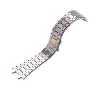 MBUIOPJ Bracelet de montre noir, or et argent, 21 mm, 26 mm, for homme et femme, entièrement en acier inoxydable, compatible avec les bracelets AP Royal Oak à boucle déployante(Silver gold)