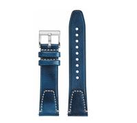 MBUIOPJ Bracelet en cuir de vachette 20 mm/22 mm, coutures faites main, compatible avec TUDOR/Seiko, compatible avec BREITLING/Omega, bracelet souple for homme, noir/marron/bleu(Blue SK,22mm)