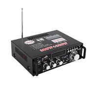 MBUYI Amplificateur HiFi avec Bluetooth, récepteur audio stéréo avec 2 entrées microphone Echo, amplificateur de puissance Support radio FM, carte SD, disque U, lecture MP3, écran LCD intégré