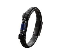 MBXLDGFD Bracelet Manchette Tressé Monocouche En Cuir Unisexe, Perles Géométriques En Pierre Naturelle Avec Fermoir Magnétique, Style Bohème, Bijoux Faits Main, Cadeaux, Lapis-Lazuli, 19 Cm