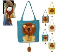 MBXLDGFD Lion Shaped Dog Bag, Cute Lion-Shaped Pet Canvas Shoulder Bag, Large Capacity Breathable, Suitable for Small Dogs and Cats(Blue,S)