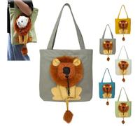 MBXLDGFD Lion Shaped Dog Bag, Cute Lion-Shaped Pet Canvas Shoulder Bag, Large Capacity Breathable, Suitable for Small Dogs and Cats(Dark Grey,S)