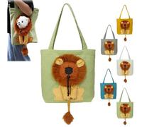 MBXLDGFD Lion Shaped Dog Bag, Cute Lion-Shaped Pet Canvas Shoulder Bag, Large Capacity Breathable, Suitable for Small Dogs and Cats(Green,L)