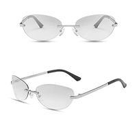 MBXLDGFD Nouveau 2025 Lunettes de soleil sans bords Femmes Lunettes de soleil Femmes/Hommes Ovales Fête Lunettes Femmes Vimtage Lents De Sol, Argent argenté, Taille unique