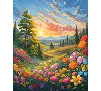MBYAUYN Kit de peinture à l'huile peinte à la main pour adulte, paysage adulte, 40 x 50 cm, avec 3 pinceaux et peinture acrylique