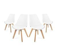 Mc Haus Lena Blanche x4 - Lot de 4 chaises de Salle à Manger, Design Nordique avec Assise rembourrée et Dossier Ergonomique