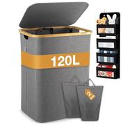 MC MICUS | paniere a linge sale 2 compartiments 120L | Gris, pliable, couvercle, rangement porte à suspendre | Tri linge foncé clair, bac a linge sale, panier linge sale
