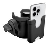 MC MICUS Porte-Gobelet 2 en 1 pour Poussette - Organisateur Universel, Accessoire Poussette Bébé, Support Biberon et Téléphone, Fixation 360° (Noir 2-1)