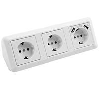 MC POWER Bloc multiprise d'angle | CUP | Prises encastrées, prise USB, 3 prises 2 x USB, 230 V ~ / 16 A, montage multiprise de cuisine, blanc, poli