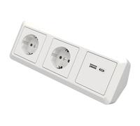MC Power Bloc Multiprise Encastrable avec USB-C et USB-A | Coupe | Prise d'Angle, 2 Prises, 1 Saillie, Blanc, Poli