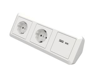 MC Power Bloc Multiprise Encastrable avec USB-C et USB-A | Coupe | Prise d'Angle, 2 Prises, 1 Saillie, Blanc, Poli
