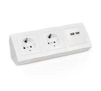 MC POWER - Bloc multiprise encastrable | Flair | Double Prise de Terre + 2 x USB, câble de 15 cm, 250 V ~ / 16 A, Montage en Blanc Mat