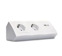 MC Power Bloc multiprise encastrable | Flair | Prise d'angle 2 prises + USB-C/A, câble de 15 cm avec borne de lustre, 230 V/16 A, montage en saillie, blanc mat