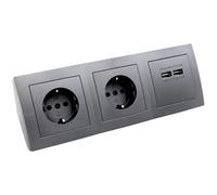 MC Power Bloc multiprise encastrée | Flair | 2 Prises + 2 Ports USB-A, câble de 15 cm, 230 V ~ / 16 A, Prise d'angle pour Bureau, Cuisine, Gris foncé, Anthracite Mat