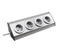 MC POWER Bloc multiprise | Premium | 4 prises avec contact de protection, version en saillie, également idéal pour montage en angle, acier inoxydable et plastique