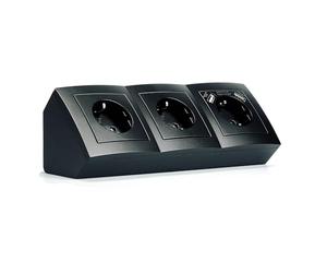 MC POWER Flair Bloc multiprise encastré - Multiprise d'angle - 3 prises + 2 ports USB - 230 V~/16 A - Montage en saillie - Noir mat