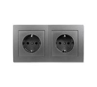 MC POWER Lot de 3 prises murales | Flair | Beginner 2S | 2 prises de courant avec contact de protection avec cadre, double prise 250 V/16 A, borne à vis, gris foncé, anthracite, mat