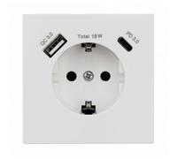 MC POWER - Prise avec Contact de Protection avec USB | Shallow | 1 x USB-C - 18 W Quickcharge - 1 x USB-A, Blanc, Mat