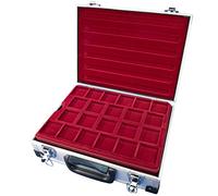 MC.Sammler Mallette à pièces avec 5 tablettes pour 161 pièces de Monnaie | Rangement de grandes à petites pièces de monnaie - Diamètre : 26, 32, 36, 46, 50 mm, Argenté